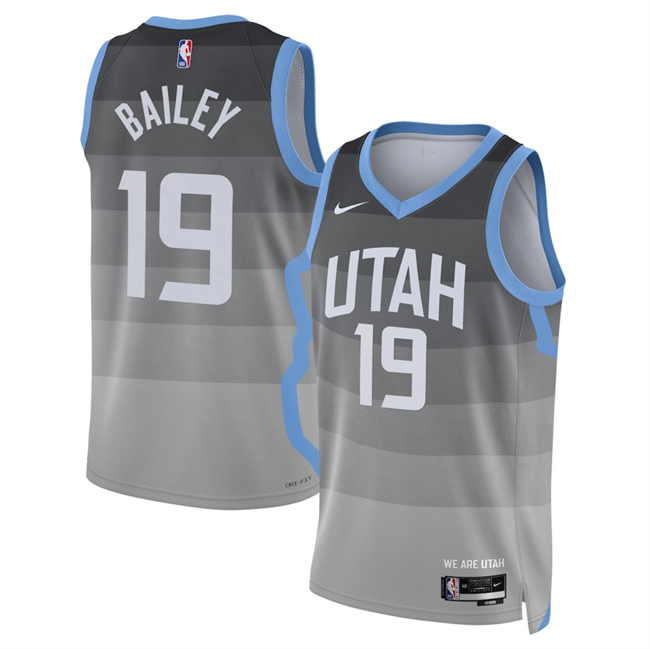 Men's Grey Utah Jazz #19 Ace Bailey 2025/26 City Edition Stitched Basketball Jersey